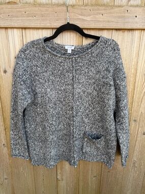 Pure Jill Marled Gray Crewneck Sweater with Front Pocket - Casual Comfort